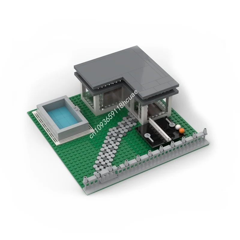 336 قطعة MOC الصيف منزل بركة المدينة نموذج اللبنات لعبة الهندسة المعمارية لتقوم بها بنفسك هدايا عيد الميلاد فكرة إبداعية الطوب الاطفال عيد ميلاد