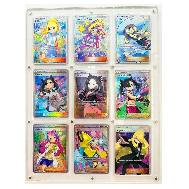 PTCG Pokemon versi bahasa Inggris DIY, hadiah mainan anak-anak, kartu koleksi permainan kerajinan aksi Marnie buatan rumah, 9 buah/set