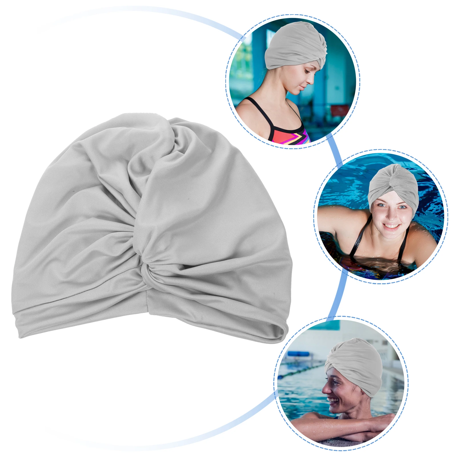 

Delicate Pleated Stretchy Nylon Swimming Cap For Women Large Fit Hair Pool Beach Hat Comfortable Adult Swim Hat