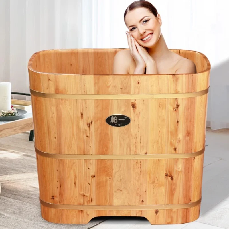 Wooden Bucket Bathtub Bucket Adult Bathtub Bath Fumigation Bath Bucket Square Wooden Household Cedar Wood