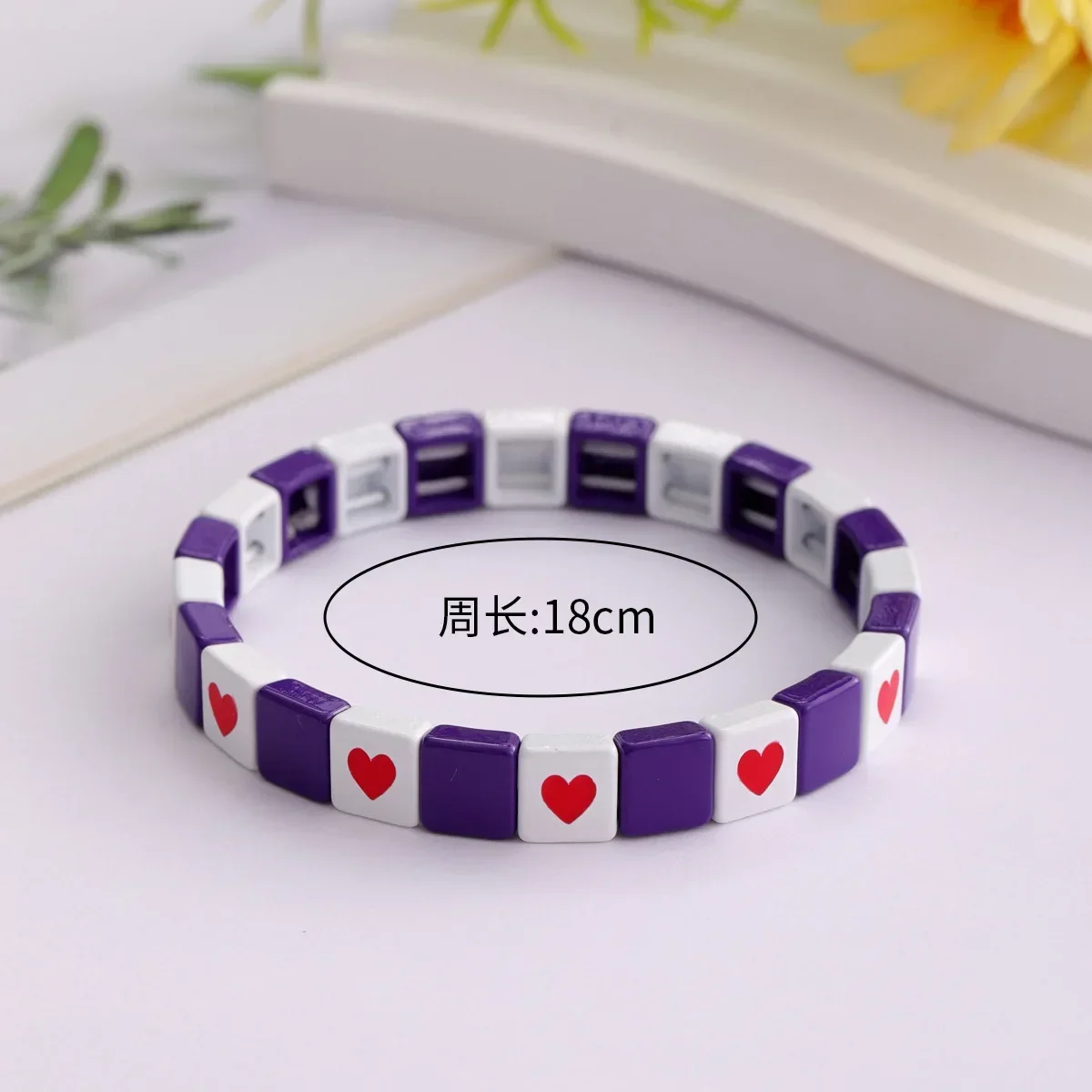Bohemian Style 2024 New Drop Oil Love Square Beaded Enamel Bracelet Fashion Casual Valentine\'s Day Bracelet Wholesale