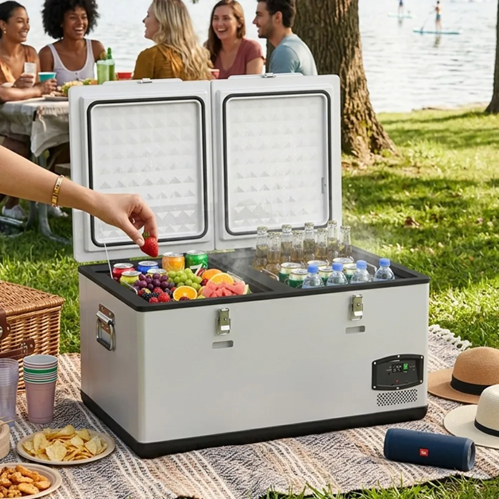 Car Refrigerator 95L 100QT Dual Zone App Control 12V 24V 100V 240V Power Portable Mobile Outdoor