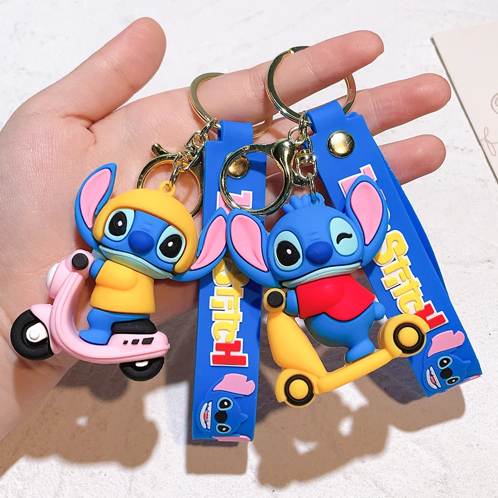 Disney Lilo & Stitch Toys Keychian Anime Stitch Pendant Keychain Sweet Pink Angel Keychians Women Car Keyring Girl Birthday Gift