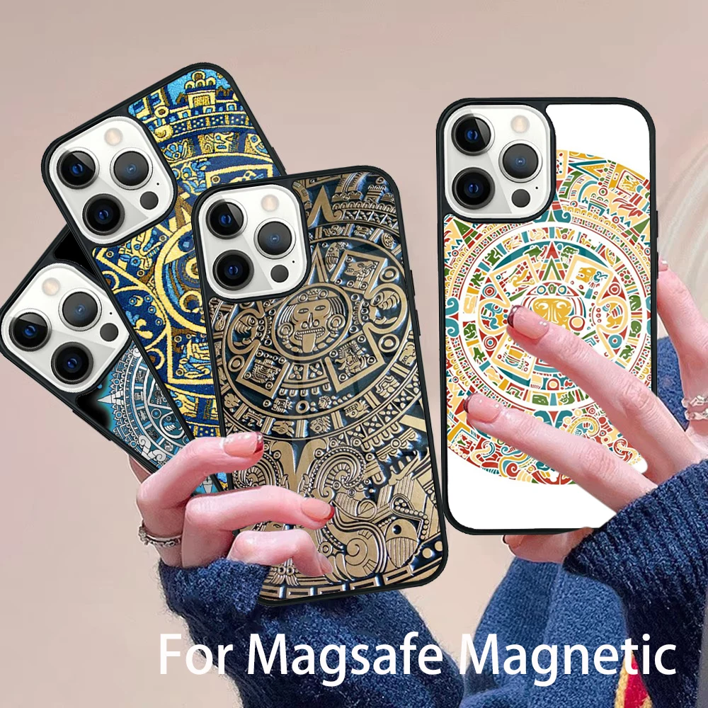 

Mayan Calendar Wood Pattern Phone Case Magesafe Magnetic Wireless Charge Cover For IPhone 16 11 12 13 14 15 Pro Max Plus Mini