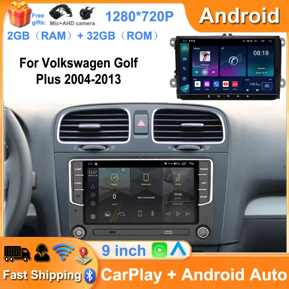 Universal For Volkswagen VW Built-in Full Touch Car Stereo Radio GPS Navigation 2+32G 9inch with Carplay Android Auto Bluetooth