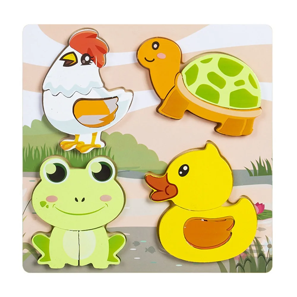 Multicolor Wooden 3D Puzzle Cartoon Animal Fruits Dinosaur Early Education Puzzle Hand-eye Coordination Animals Jigsaw
