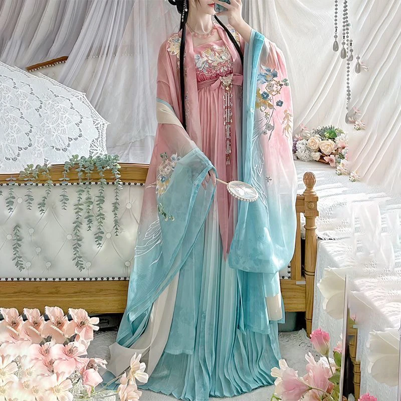 

Tang Dynasty Hanfu Dress Women Chinese Vintage Gradient Embroidered Hanfu Halloween Cosplay Costume Elegant