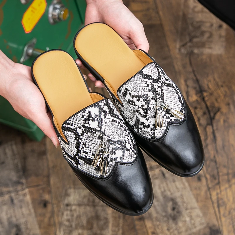 Plus Size Closed Toe Sandals Mules Men Half Shoes For Man Leather Semi-Drag Casual Shoes Backless Loafers Slippers Male Slides
