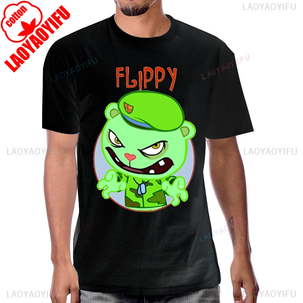 Happy Tree Friends Anime Printed T-shirt Vintage Cartoon 90s Short Sleeve Summer Style Man Tshirt Black Humor Graphic Cotton Tee