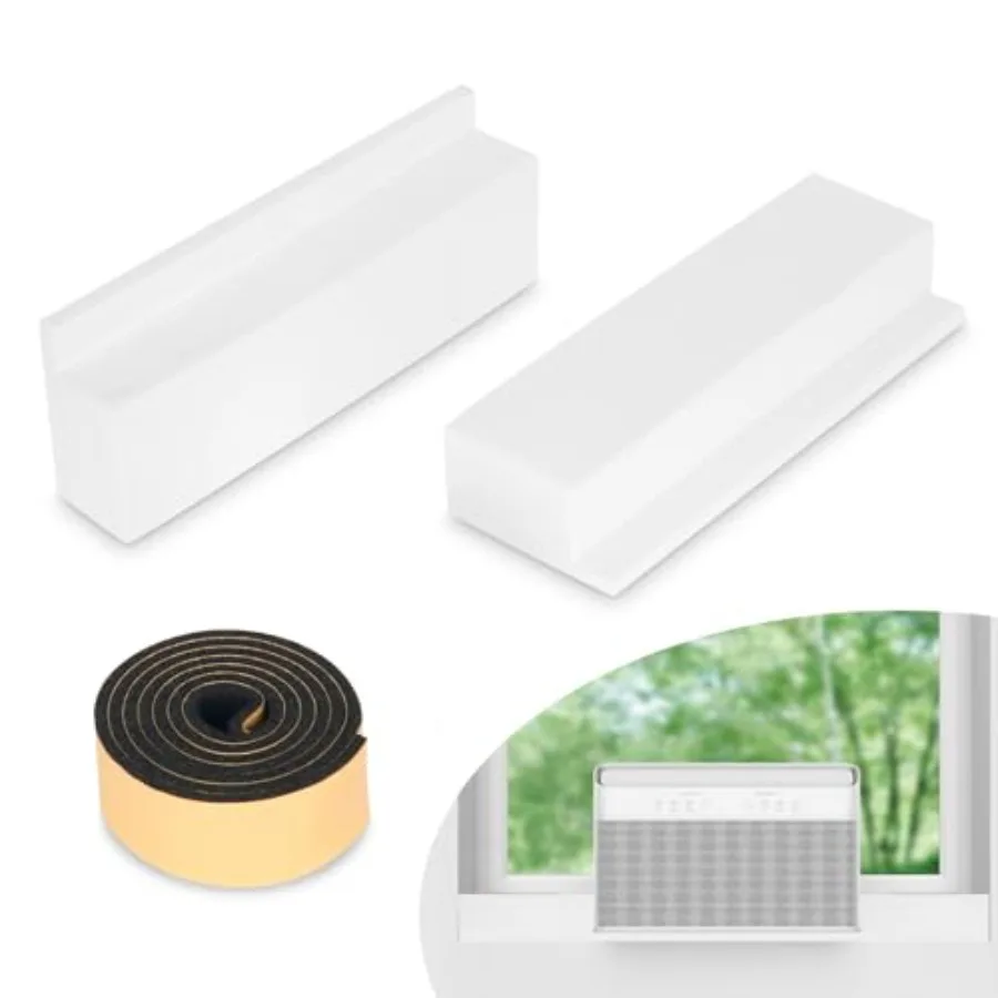 Insulation Foam Block 2 Pack, for U-Shape Window Air Conditioner Units with Foam Strip, Stop Cold Drafts Air Leak, Compatible w