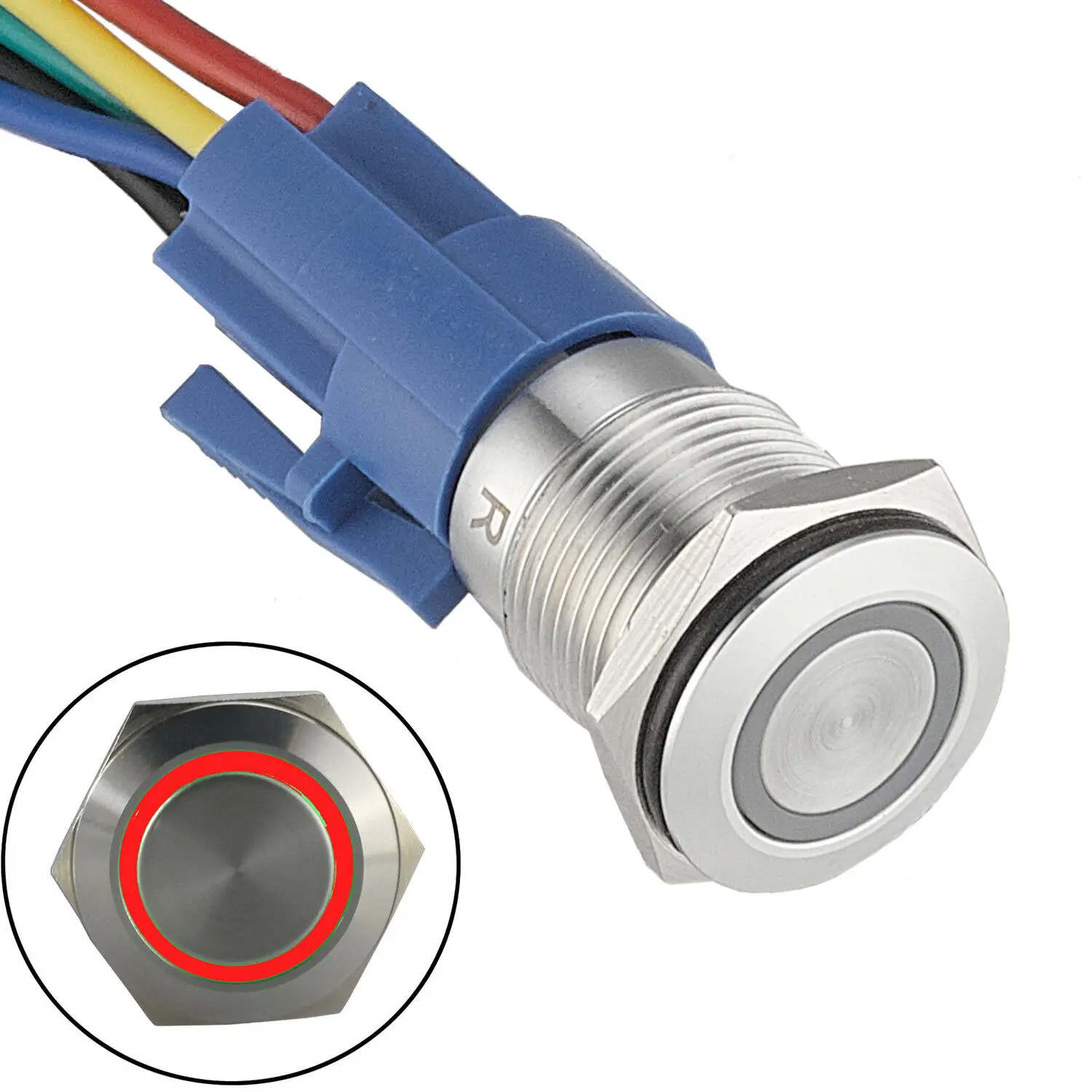 Stainless Steel Ring LED Pushbutton Switch, 16mm Latching, Waterproof IP65, Perfect for Wet or Dusty Environments