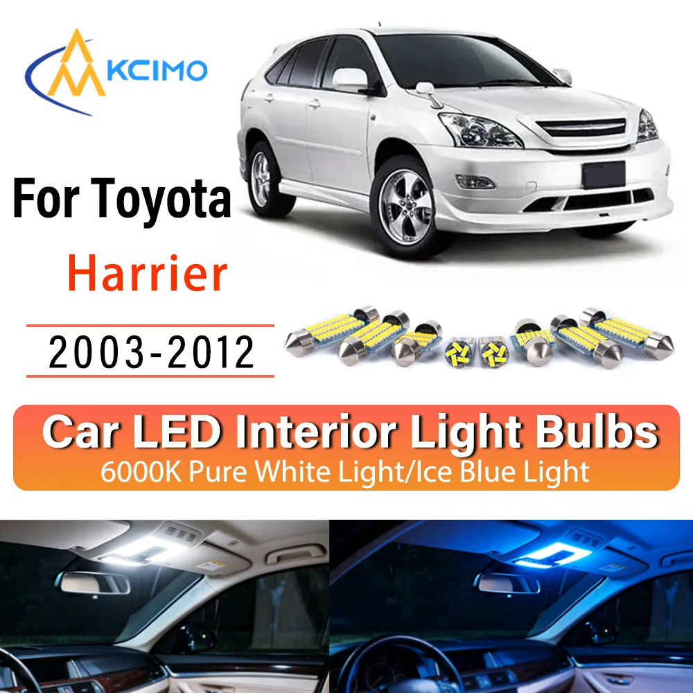 Kit d'éclairage intérieur LED à lueur persistante Plug & Play pour Toyota Harrier 2003-2012 – Remplacement des lampes de dôme, de lecture, de coffre et de habitacle – Amélioration