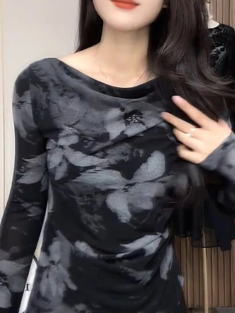 

Slimming Long Sve Women's Base irt Large Size Faionable Water-Based Print Office Sle Spring New Arrival