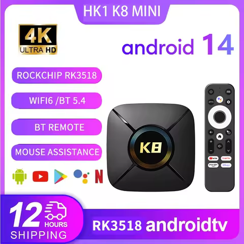 HK1 RBOX K8MINI TV BOX Android14 Rockchip 3518 Quad Core Cortex A53 Support Video 4K HD Wifi6 BT5.4 Voice Remote Stick TVBox
