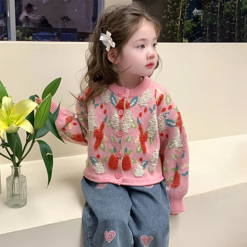 الفتيات سترة سترة الربيع والخريف 2025 جديد الفتيات الطفل الأزياء الأجنبية سترة مشغولة من الصوف الأطفال الربيع الأعلى #3