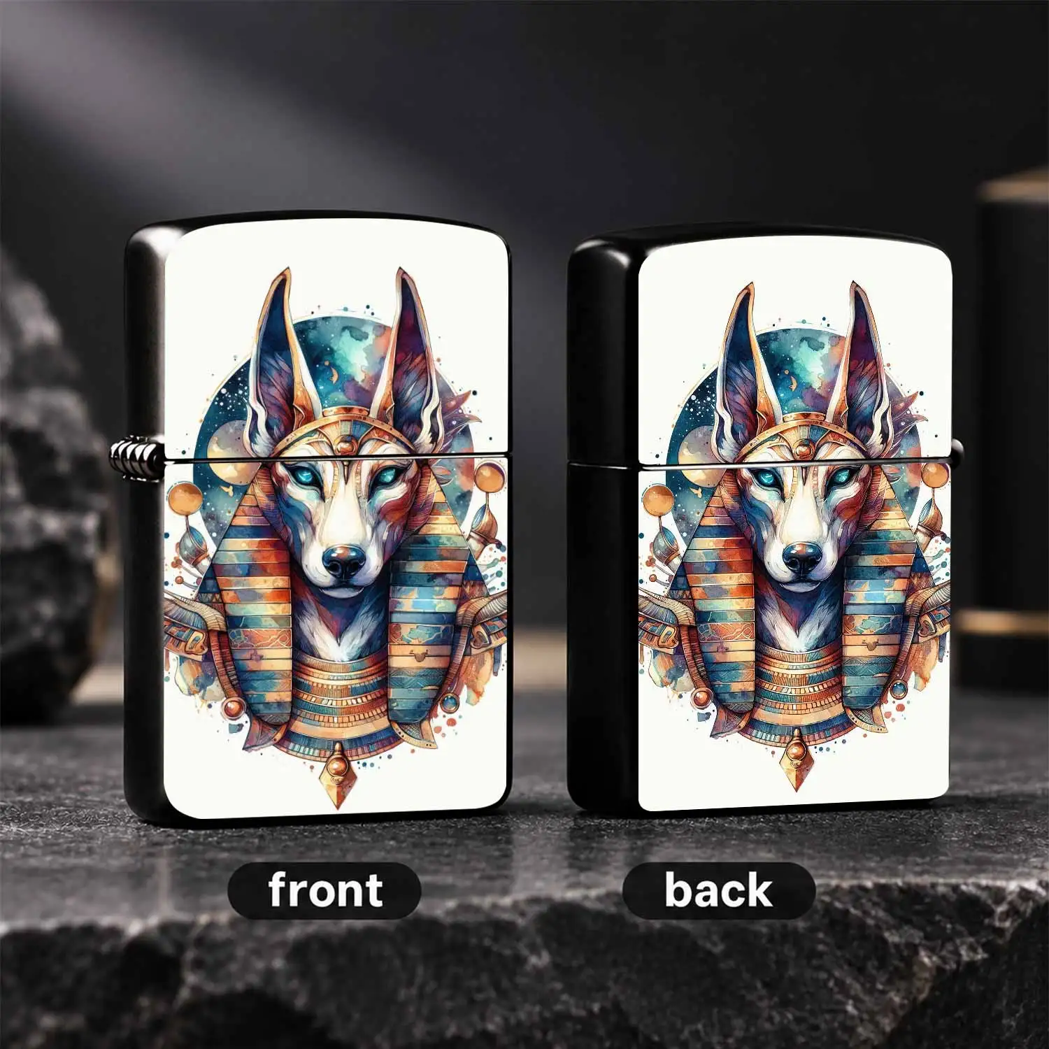 Creative Watercolor Egyptian Anubis Themed Lighter Retro Myth Art Portable Ignition Accessory Stylish Desktop Ornament Multi-Scene Practical Gift For Daily Outdoor Home Use Cultural Totem Delicate Present A Humorous And Interesting Lighter