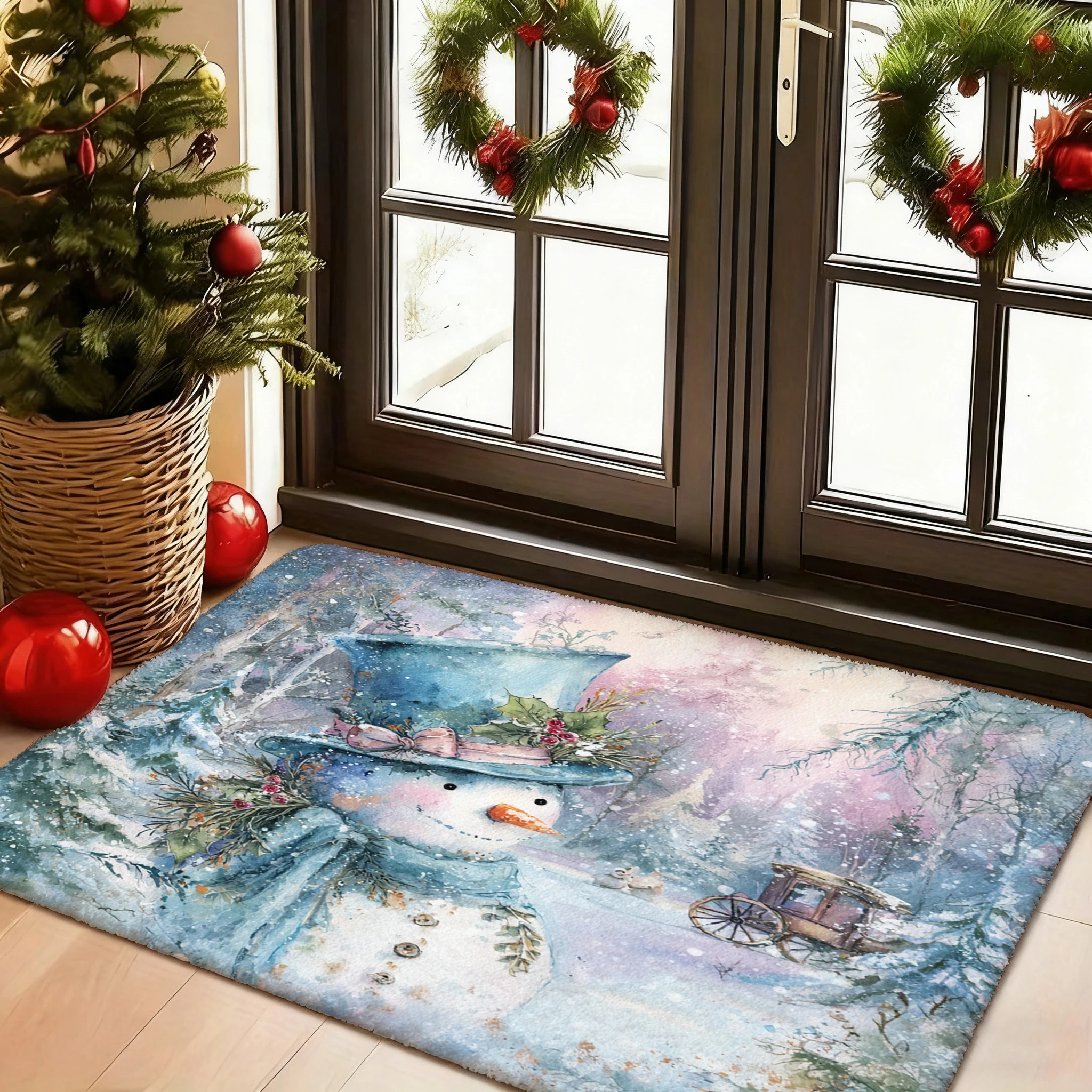 

Коврик на тему снеговика для праздничных входа, домашний декор, спальня, гостиная, прихожая, напольный коврик, ковер для кухни, ванной комнаты