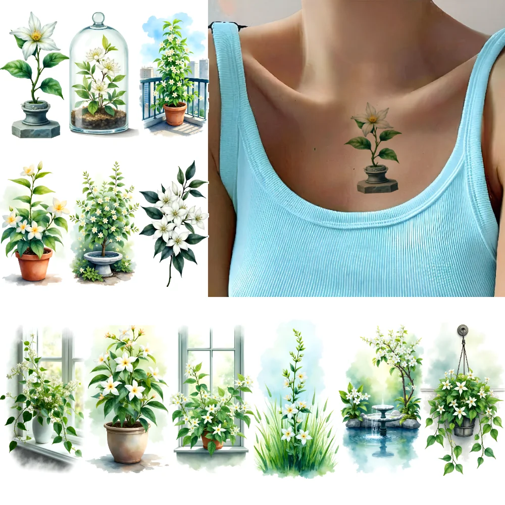 

9pcs Temporary Tattoo Decorative Plants Waterproof Long-lasting Body Stickers Floral Designs Temporary Tattoo Stickers