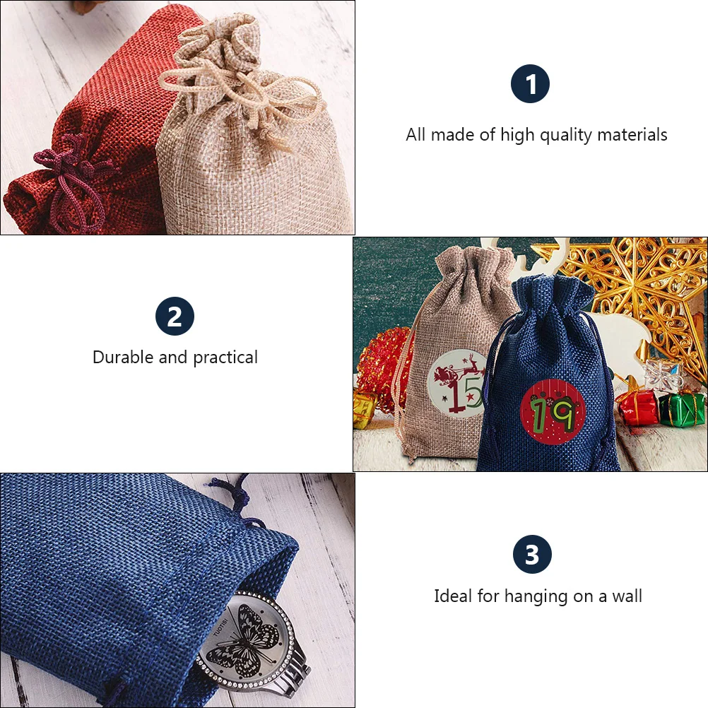 

1Set Linen Storage Pouch Christmas Gift Bag Drawstring Candy Bag for Present Wrapping Small Items Organization Festive Countdown