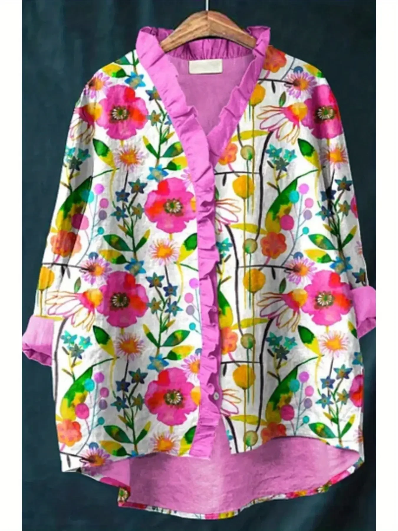 

Women's Bohemian style European retro patchwork printed V-neck shirt