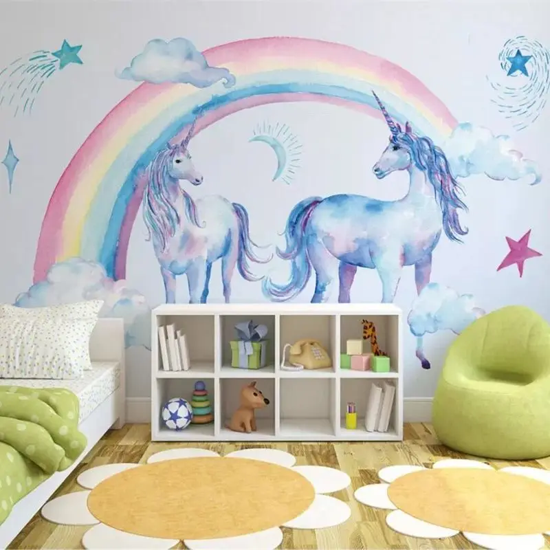 beibehang papel de parede Custom wallpaper 3d mural Japanese cute beautiful rainbow unicorn Pegasus background wall paper mural