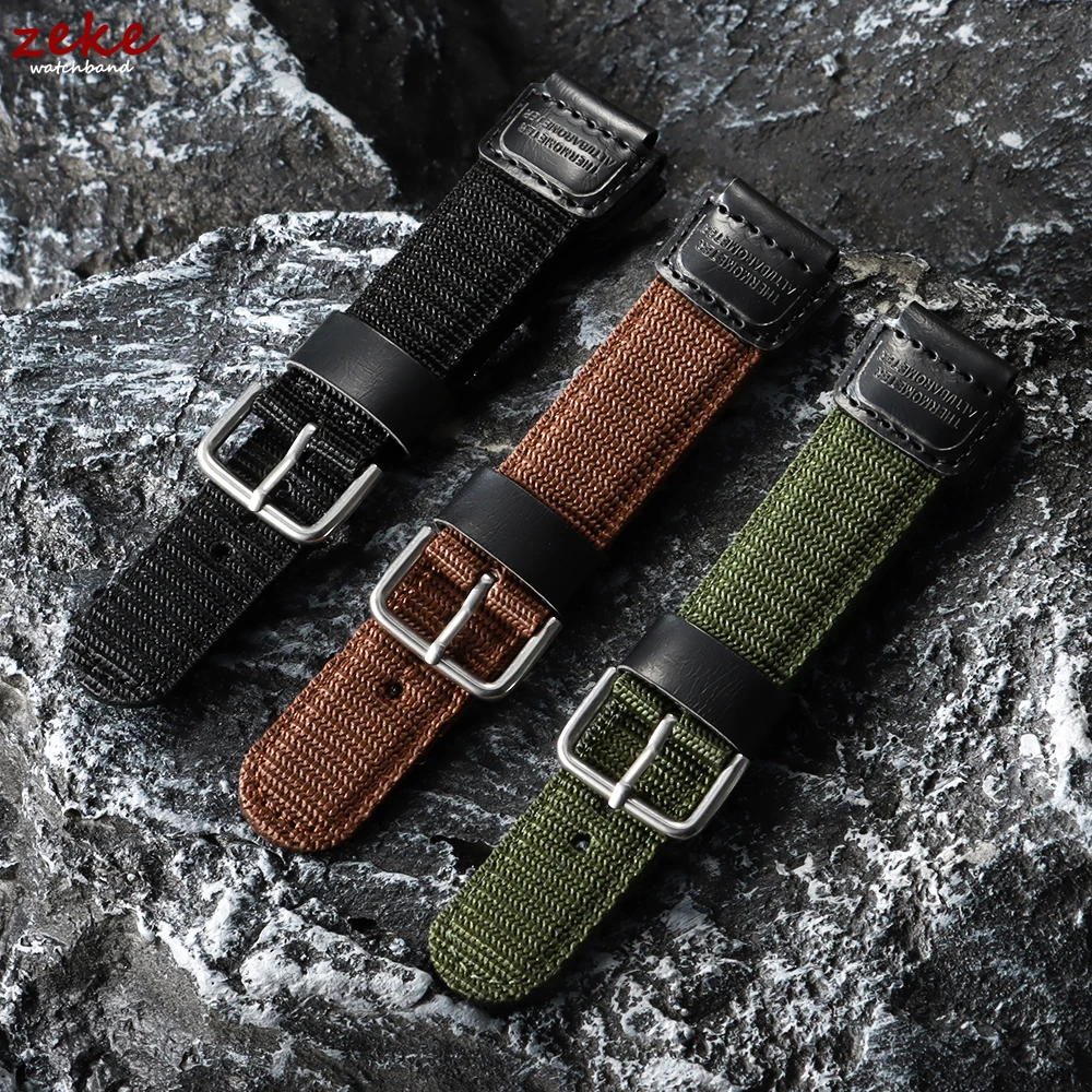 

19mm Nylon Watch Strap for Casio FT-500WC Black Green Brown Bracelet Canvas Leather Breathable Sports Wrist Band for Men Women