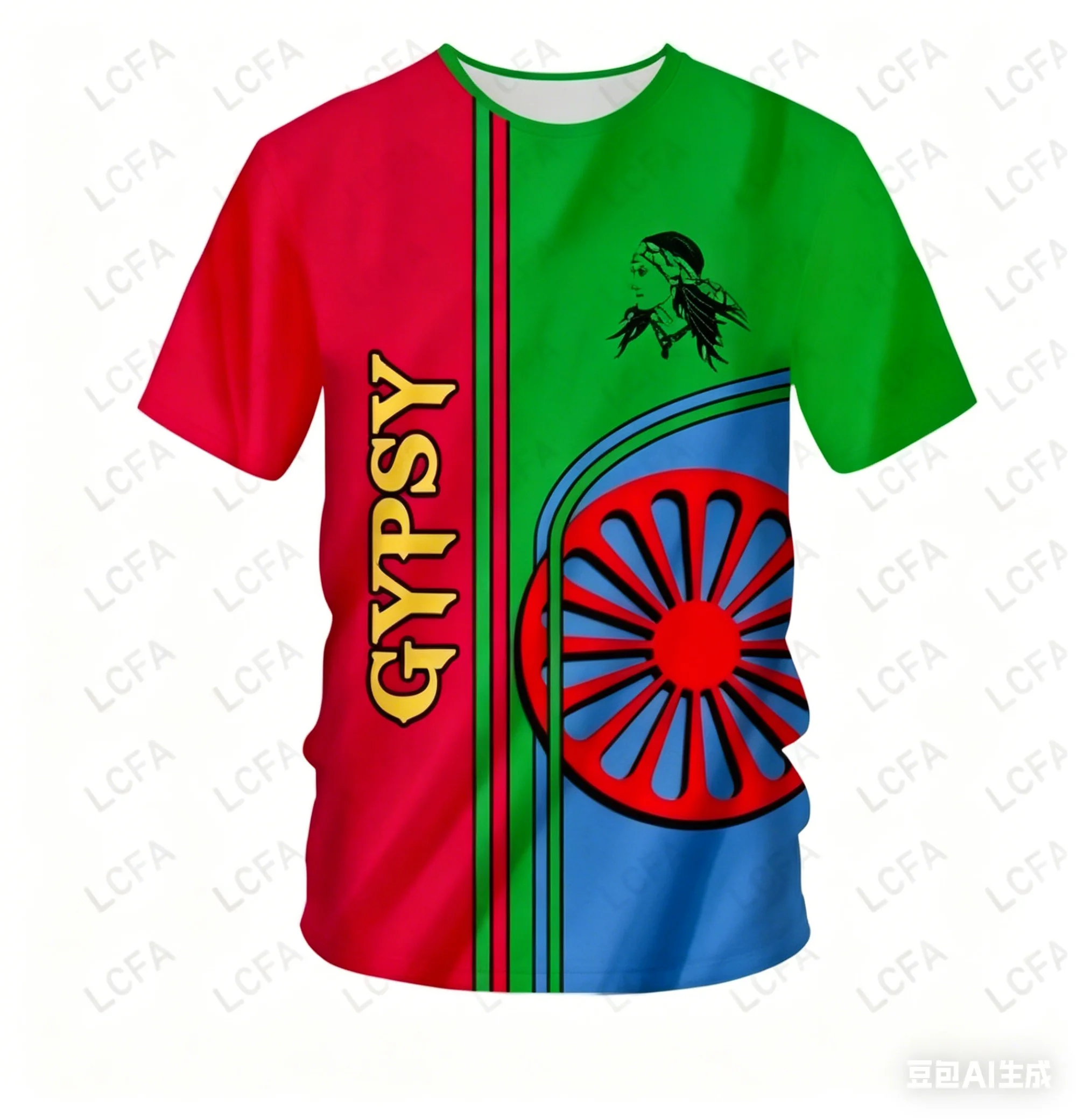 Camisetas de Verano con Cuello Redondo para Hombre, Estampado 3D de la Bandera Romana Gitana, Camiseta de Manga Corta, Ropa Masculina, Tops Casuales de Gran Tamaño para Exteriores