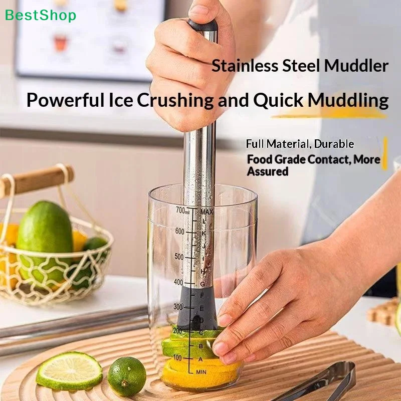♬Stainless Steel Crushed Ice Hammer Multifunctional Popsicle Sticks Cocktail Swizzle Stick Fruit Lemon Muddle Pestle Bar Tools