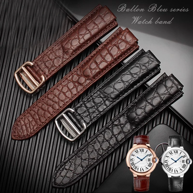 

Crocodile Leather Watch Strap For Cartier Blue Balloon WSBB0025 W69012Z4 18-11mm 20-12mm 22-14mm Convex Watchband Men Women