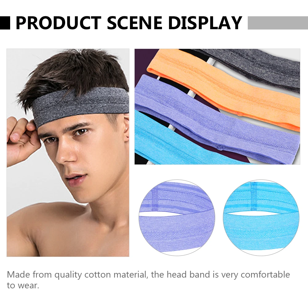 

6 Pcs Sports Headband Stretchy Headbands Elastic Yoga Cotton for Workout Man Hair