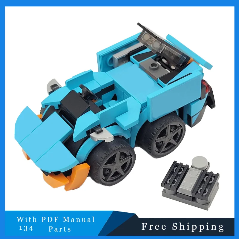 134 PCS MOC Mini Mobil Balap Kartun Biru Teknologi Bricks Model Rakitan Blok Bangunan Mainan Kreatif untuk Pajangan Hadiah Festival Anak-anak