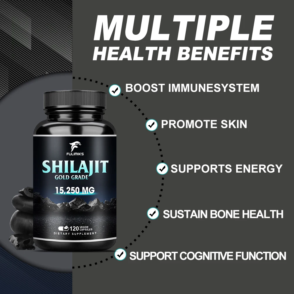 Kapsul Himalaya Shilajit Asli Kaya Mineral & Asam Fulvic untuk Energi, Kekuatan Otot & Imunitas, Daya Tahan untuk Dewasa