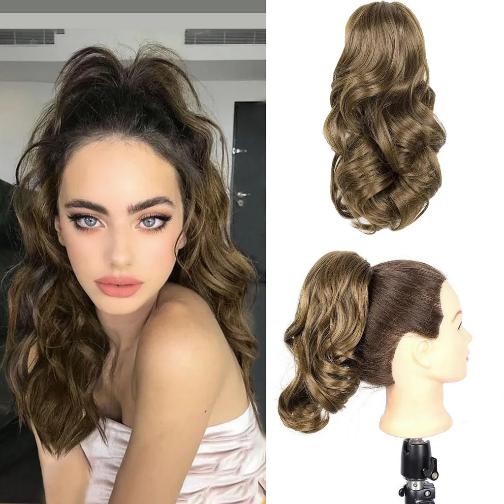 Grab clip wig ponytail high temperature wire grab clip short curly hair tiger mouth clip pear flower curl short hair ponytail