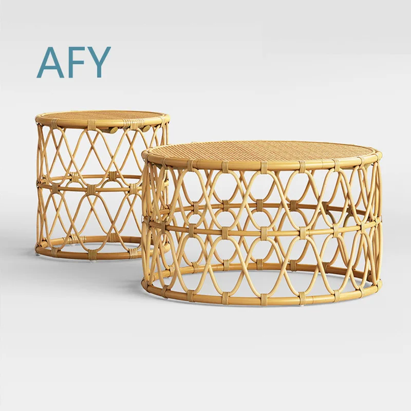 ins round coffee table woven small coffee table rattan corner few B & B Internet celebrity small apartment living room balcony