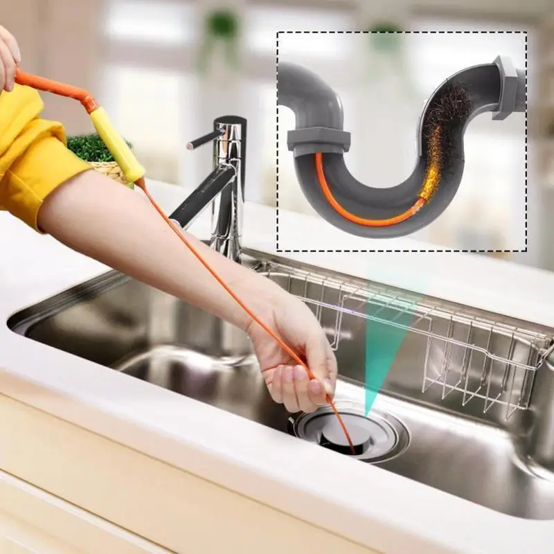 Drain Weasel Sink Snake Cleaner Unclog Flexible Hair Clog Remover Tool with Rotating Handle Refill Wands Easy Use Kichen Gadgets