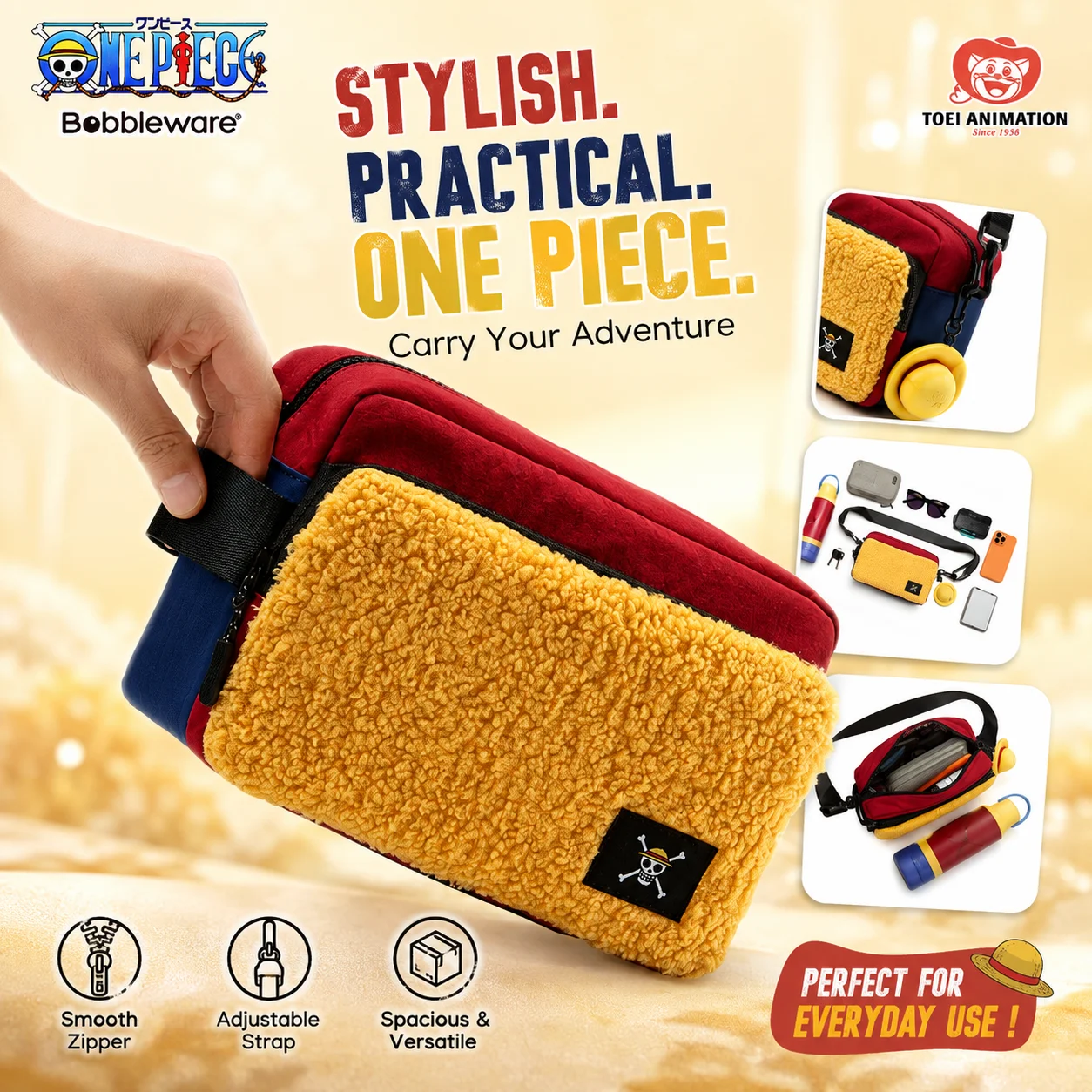 Offizielle One Piece Anime Schultertasche Luffy Zoro Chopper Umhängetasche Wasserdichte Reisetasche für Fans Sammlerstück Geschenk. – Detail 3