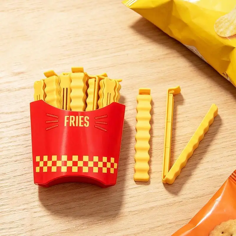 1 Set Cute Fries Shaped Food Bag Clips Airtight Seal Reusable For Kitchen Snack Fresh Preservation