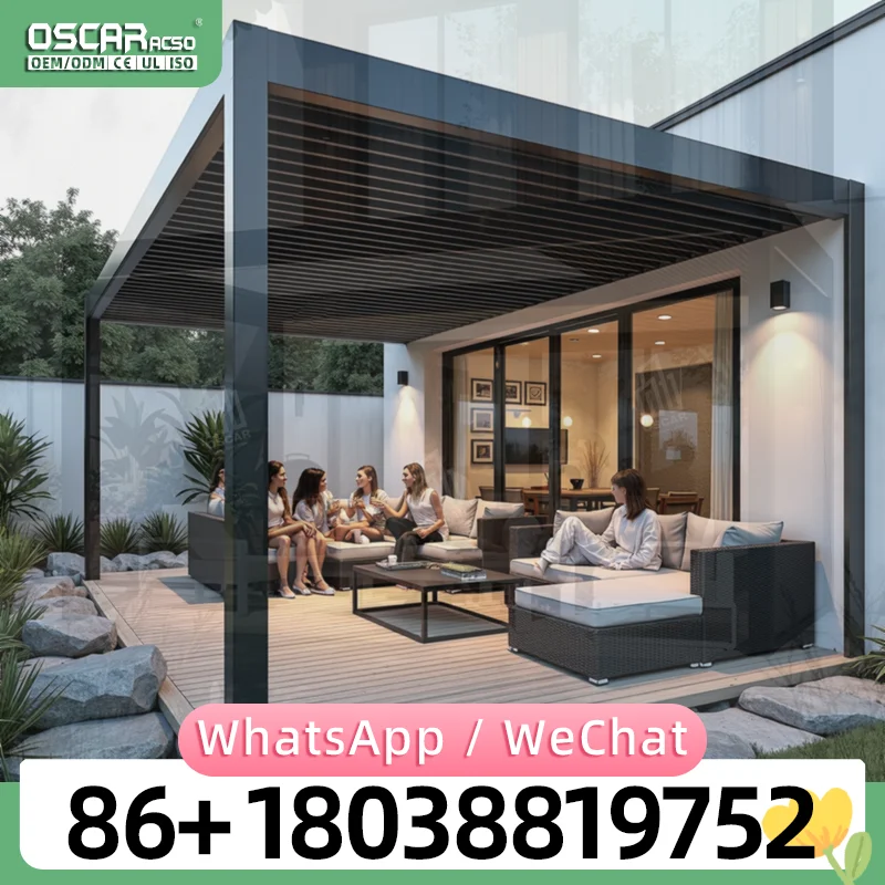 6063 Aluminum Powder Coated Bioclimatic Smart Gazebo with Rain Sensor and Intelligent Retractable Roof Ideal for Backyards Patio