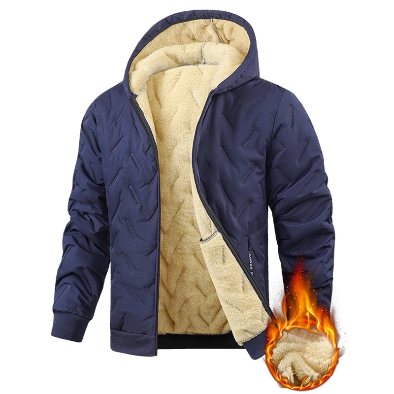 Autumn Winter Jacket Men Diamond Pattern Fleece Lined Casual Hooded Jacket Men Fashion Clothing Brand New Slim Fit Warm Coat