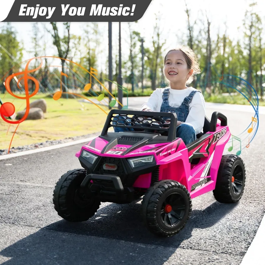 12V 어린이용 전동차, 다양한 기능을 갖춘 전기 오프로드 UTV 트럭, 양문 개폐, 안전벨트, 경적, 음악 및 조명 포함