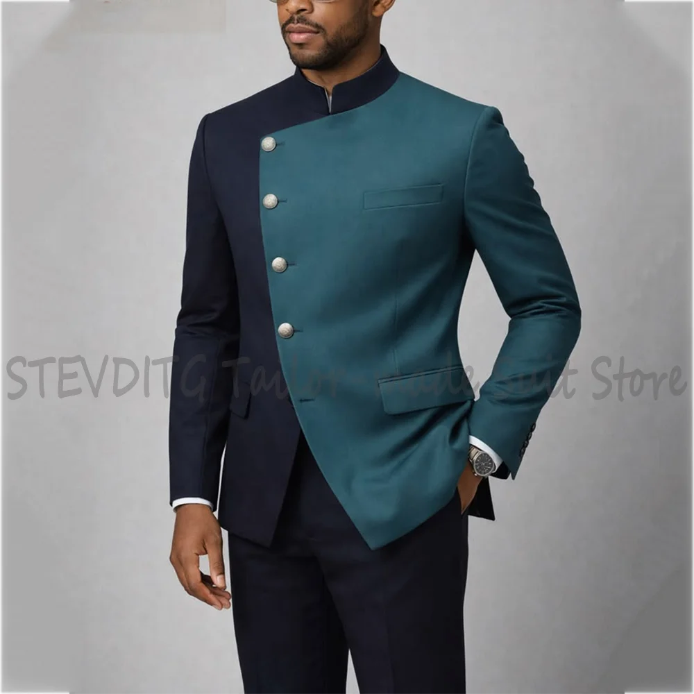 

Chic Stand Collar Jacket Pants High Quality Men's Suit Incline Single Breasted Slim Fit Formal Occasion Party Business Outfit