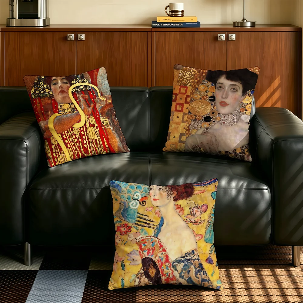 G-Gustav Klimt Oil Painting cushion cover Comfortable Decorative For Bedroom Living room Dormitory Picnic and Holiday Decoration