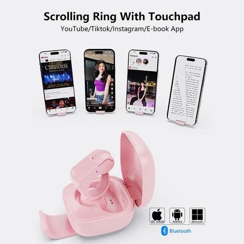 Imagen 2 del producto Ratón de anillo Bluetooth con pantalla táctil y rueda de desplazamiento 2,4G + BT modo Dual ratón inalámbrico Bluetooth Mini para discurso PPT