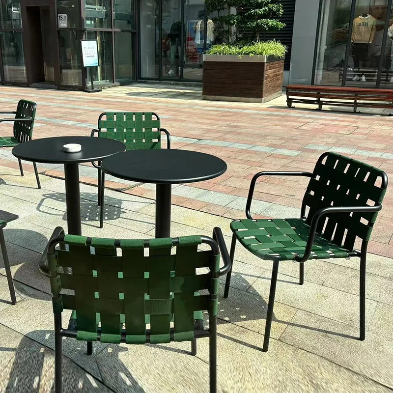 Outdoor Dining Table Chair Set Waterproof Sun-proof Metal Modern Minimalist Style for Courtyard Terrace Restaurant Garden Cafe