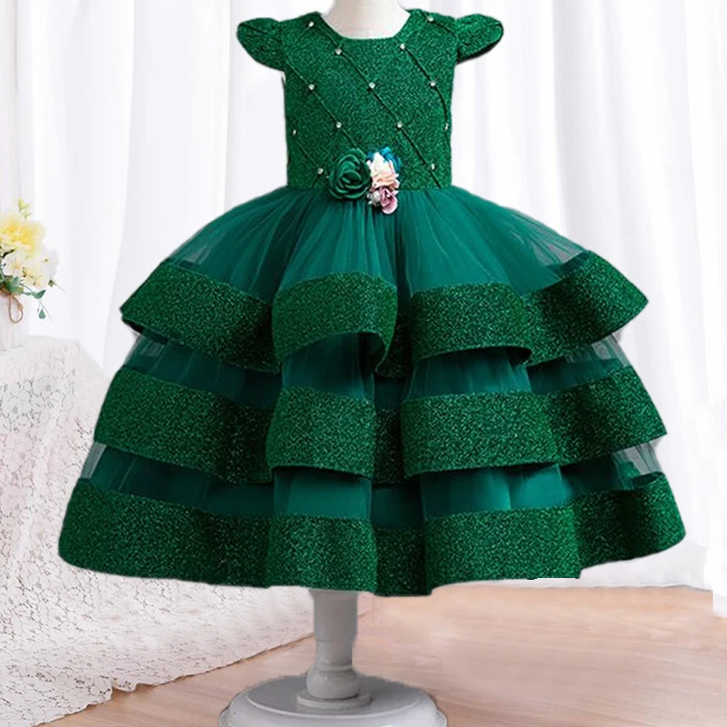 3-10T Christmas Carnival Girls\' Princess Dress Sleeveless Birthday Party Fluffy Cake Dress Children\'s Elegant Evening Dress