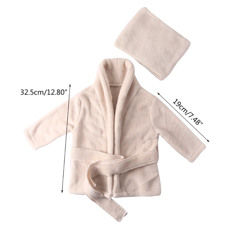 Newborn Baby Flannel Robe Bathrobe and Bath Towel Blanket Set Solid Color Photography Props Outfit for Boys Girls Posing Costume