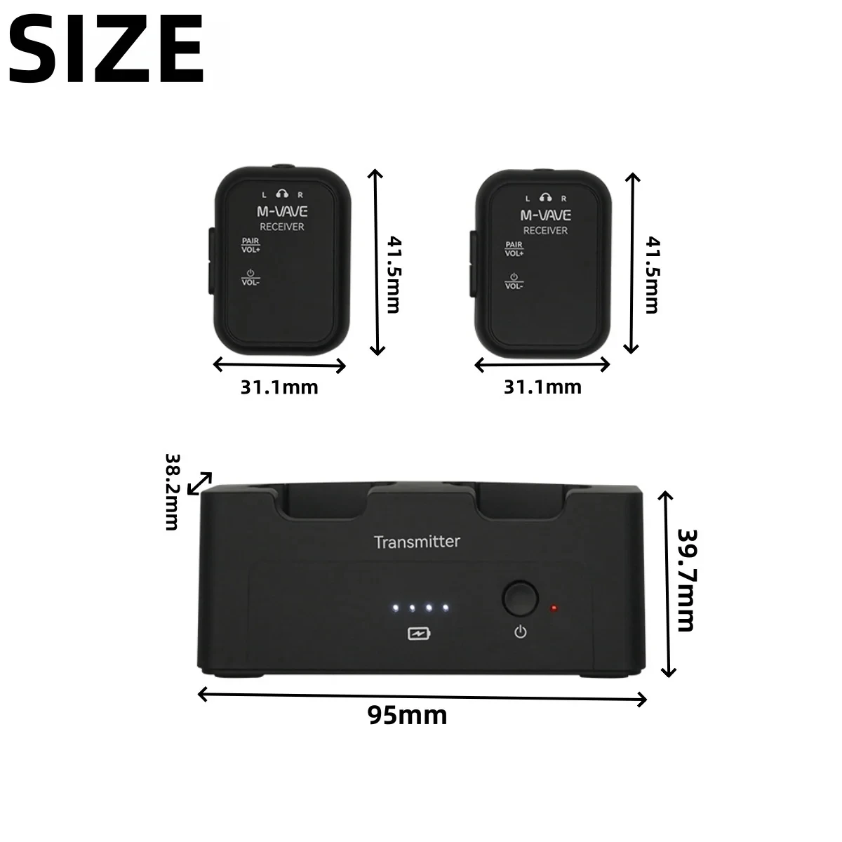 M-VAVE WP-12 2.4GHz Wireless In-Ear Monitoring System, 1Tx+2Rx, 3ms Ultra-Low Latency, 24H Playback, 1800mAh Charging Case