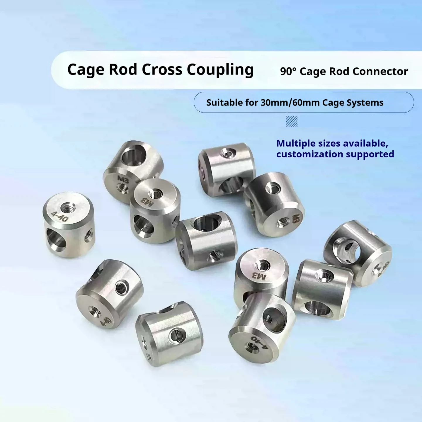 Stainless Steel Cage Rod 90° Cross Coupler with M3 & 4-40 Tapped Holes for Φ6mm Cage Rod Fits 30mm / 60mm Optical Cage System