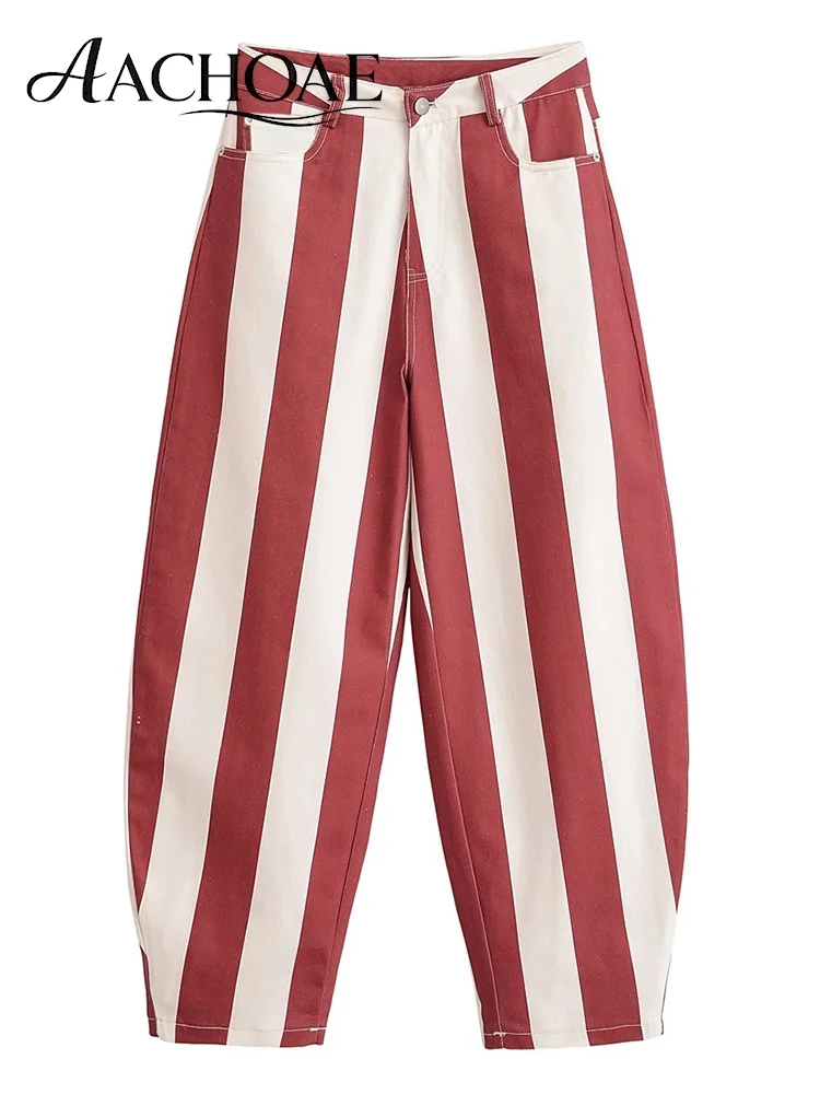 AACHOAE Women High Waist Stripe Tapered Jeans Vintage Color Block Denim Pants Loose Straight Leg Casual Streetwear Fashion Jeans