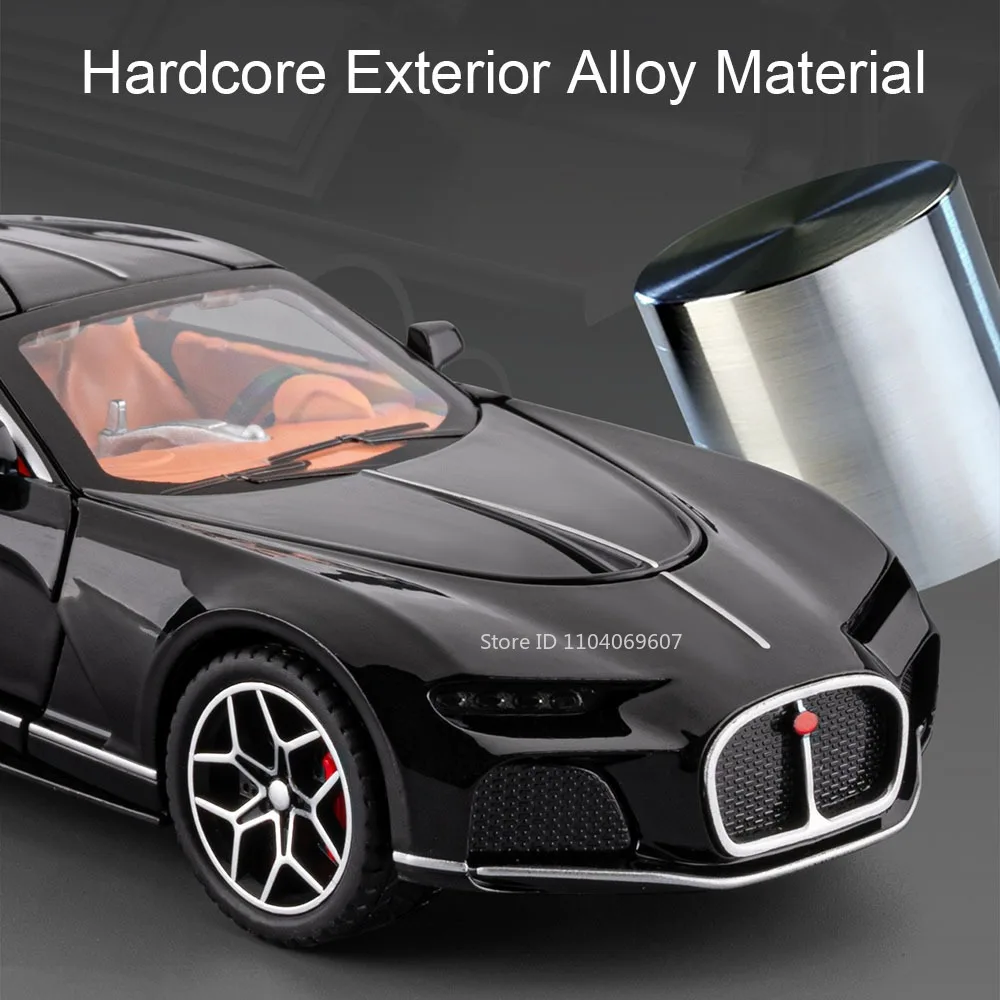 Modelo de Tourbillon atlántico 1:32, coches deportivos de juguete, puertas de luz con sonido fundido a presión de aleación, colección abierta, supercoche para niños